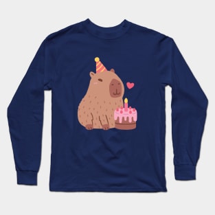 Cute Capybara And Birthday Cake Long Sleeve T-Shirt